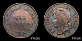 Chile, Santiago. 2 Centavos. 1893.