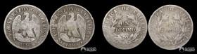 Chile, Santiago. Pareja de monedas de plata: 1 Decimo "Aguila". 1892-1893.