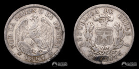 Chile, Santiago. 20 Centavos "Aguila". 1867.