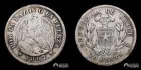 Chile, Santiago. 20 Centavos "Aguila". 1867.