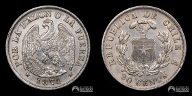 Chile, Santiago. 20 Centavos "Aguila". 1874.