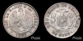 Chile, Santiago, 20 Centavos "Aguila". 1881.