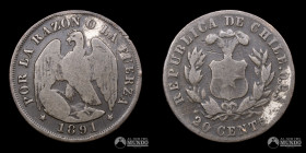Chile, Santiago. 20 Centavos "Aguila". 1891. Plata baja.