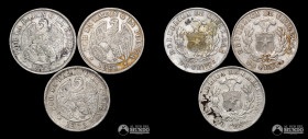Chile, Santiago. Lote de tres monedas de plata: 20 Centavos "Aguila". 1880-92.