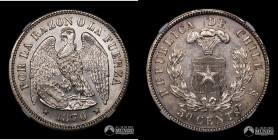 Chile, Santiago. 50 Centavos "Aguila". 1870. NGC MS61.