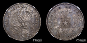 Chile, Santiago. 50 Centavos "Aguila". 1872. NGC AU Details.