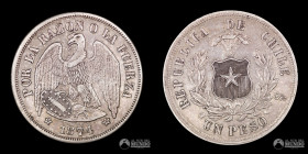 Chile, Santiago. 1 Peso "Aguila". 1874.