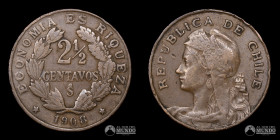 Chile, Santiago. 2 ½ Centavos 1908