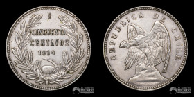 Chile, Santiago. Ensayo de 50 Centavos. 1914.