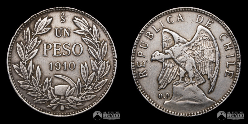Chile, Santiago. 1 Peso 1910. Ag.900; 31.4mm; 11.84g; KM152.3 (XF)

Estimate: ...