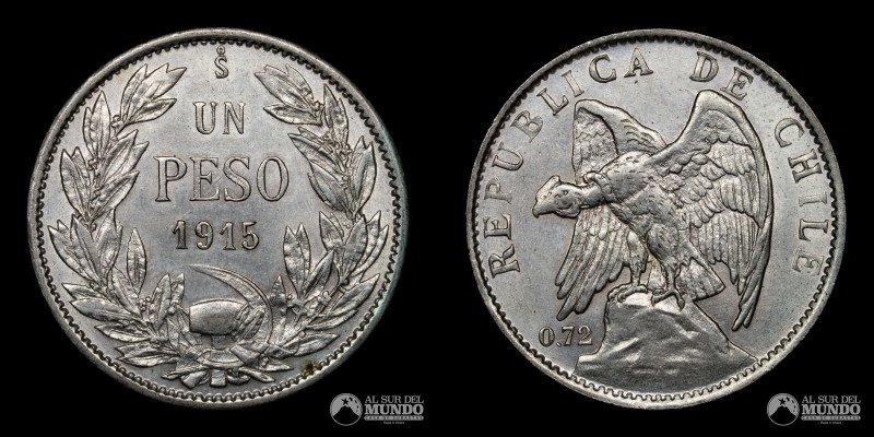 Chile, Santiago. 1 Peso 1915. Plata 720. 29 m.m. 9.5g. (AU)

Estimate: USD 10 ...