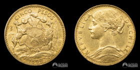 Chile, Santiago. 5 Pesos. 1898. Oro.