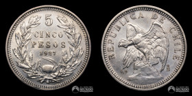 Chile, Santiago. 5 Pesos "Condor". 1927 (variante coma).