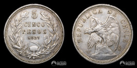 Chile, Santiago. 5 Pesos "Condor". 1927 (variante coma).