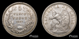 Chile, Santiago. 5 Pesos "Condor". 1927 (variante punto).
