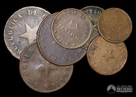 Chile. Lote de siete monedas de cobre: ½ Centavo 1835-83; 1 Centavo 1851-94.