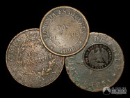 Chile. Lote de cuatro monedas de cobre y plata: 1 Centavo 1835 y 1851, 2 Centavos 1890, ½ Decimo 1874.