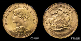 Chile, Santiago. 100 Pesos. 1958. NGC MS65. Oro.