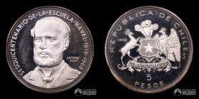 Chile, Santiago. 5 Pesos. 1968. Conmemorativa: Sesquicentenario de la Escuela Naval.
