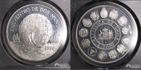 Chile, Santiago. 10.000 Pesos 1991. Conmemorativa: Encuentro de Dos Mundos. PCGS PR67 DCAM.