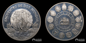 Chile, Santiago. 10.000 Pesos. 1991. Conmemorativa: Encuentro de Dos Mundos.