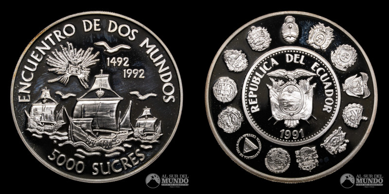 Ecuador. Serie Encuentro de Dos Mundos. 5000 Sucres 1991. Plata 925. 40 mm. 27,0...