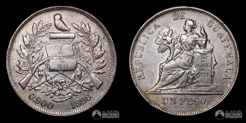 Guatemala. 1 Peso 1896. Plata 900; 37.0mm; 24.78g. KM210 (XF) 

Estimate: USD ...