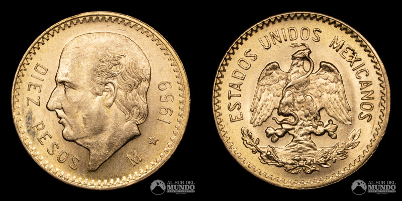 Mexico. 10 Pesos. 1959. Oro 900; 8,37 g.; 22,5 mm. AU. KM 474.

Estimate: USD ...