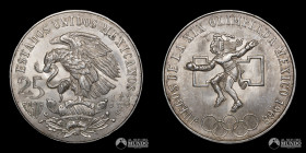 Mexico, Ciudad de Mexico. 25 Pesos. 1968. Conmemorativa: XIX Juegos Olimpicos de Verano.