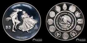 Mexico. 5 Pesos. 1997. Conmemorativa: Danzas y trajes tipicos - Jarabe Tapatio.