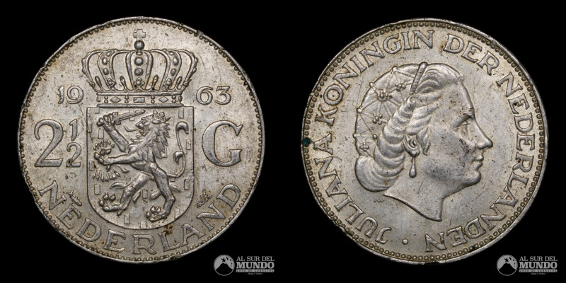 Paises Bajos, ceca de Utrecht. 2 ½ Florines. 1963. Reinado de Juliana (1948-1980...