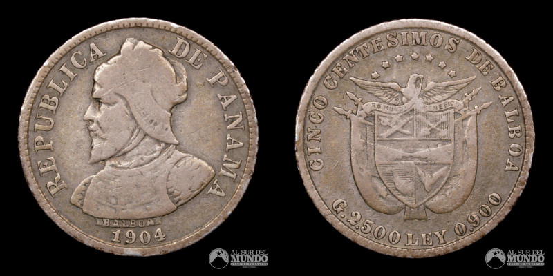 Panama, ceca de Filadelfia (Estados Unidos). 5 Centesimos. 1904. Anverso: Busto ...