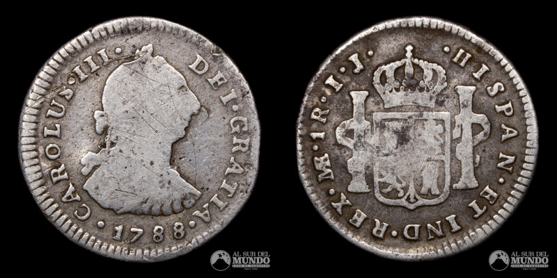 Peru, ceca de Lima. 1 Real. 1788. Ensayadores: IJ (Ignacio Zeron Galvez, Juan Ma...
