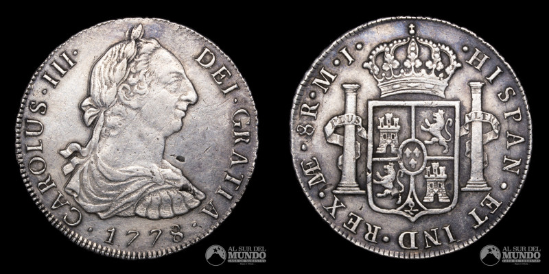 Peru, Lima. 8 Reales 1778 MJ. Carlos III (1759-1788). 26.91g; Plata (0.903); KM7...