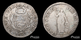 Peru, Lima. 2 Reales. 1827. JM.