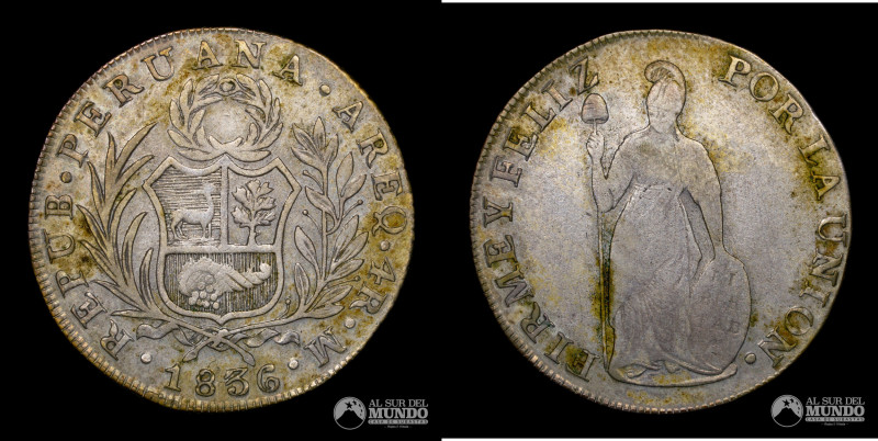 Peru, ceca de Arequipa. 4 Reales. 1836. Ensayador: M (Mariano Valdez y Hurtado)....