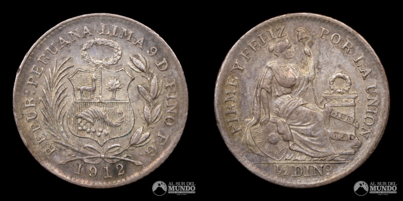 Peru, ceca de Lima. ½ Dinero. 1912. Ensayador: FG (Francisco Gamarra). Anverso: ...