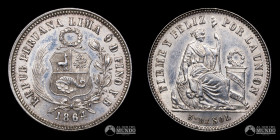 Peru, Lima. ⅕ de Sol 1864. Derteano.