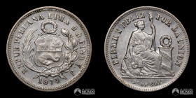 Peru, Lima. ⅕ de Sol. 1874. YJ.