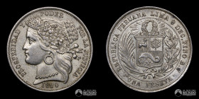 Peru, Lima. 1 Peseta. 1880 (variante con punto).