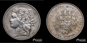 Peru, Lima. 1 Peseta. 1880 (variante sin punto).