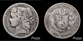 Peru, Lima. 1 Peseta. 1880. BF.