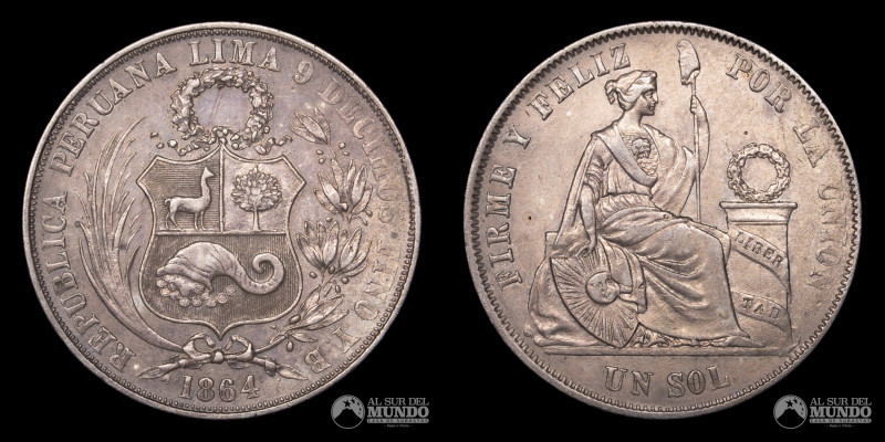 Peru. 1 Sol 1864 Ensayador YB. Ag.900. 37mm. 25.00 g. KM 196 (VF+)

Estimate: ...