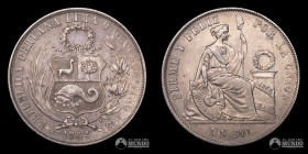 Peru, Lima. 1 Sol 1864. YB.
