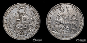 Peru, Lima. 1 Sol. 1865. YB.