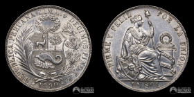 Peru, Lima. 1 Sol. 1890. TF.
