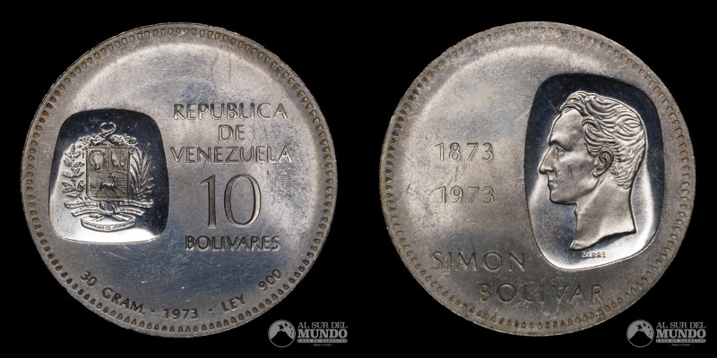 Venezuela, ceca de Ottawa (Canada). 10 Bolivares. 1973. Moneda conmemorativa: Ce...