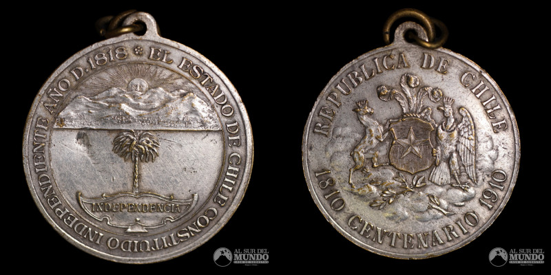 Chile. Medalla: Centenario de la Independencia. 1910. Leyenda: "El Estado de Chi...