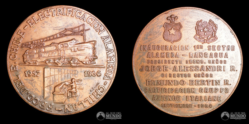 Chile. Medalla FF.CC Del Estado Chile. Electrificacion Alameda - Chillan. 1957 -...