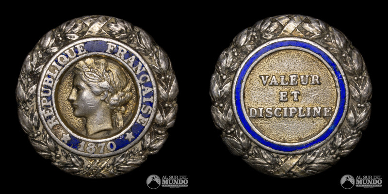 Francia. Condecoracion: Valor y Disciplina. 1878. Plata 900; 13,41 g.; 27 mm. VF...